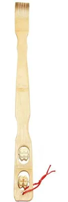 Produktbild von Rückenkratzer aus Bambus mit Massagerollen im Griff eingearbeitet , ca. 48 cm lang