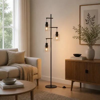 Produktbild von Stehlampe, 152,2 cm Höhe, Ø 46 cm, 3 x E27, max. 52 W, Metall/Glas