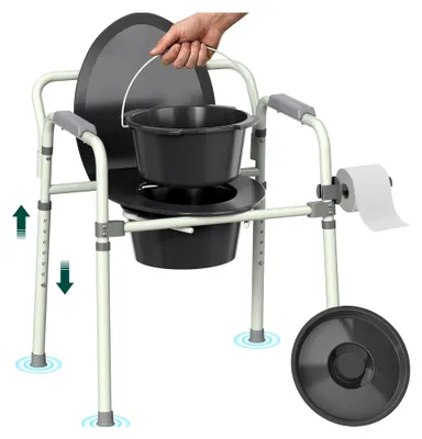 Produktbild von 4-in-1 Toilettenstuhl mit Eimer – Höhenverstellbarer Nachtstuhl bis 180 kg, faltbare Toilettenhilfe aus Stahl für Senioren und Menschen mit eingeschränkter Mobilität
