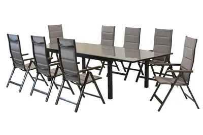 A dining set with a table and chairs on a white background.