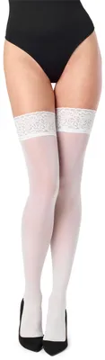 Produktbild von Merry Style Damen halterlose Mikrofaser 40 DEN Strümpfe mit Spitze MSSSJ01 (Weiß, M/L)