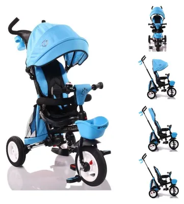 Obrázek produktu pro Byox Tříkolka Flexy Lux 3 v 1, skládací, gumové pneumatiky, otočné sedadlo modrá