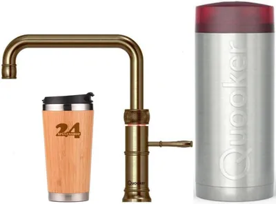Obrázok produktu pre "QUOOKER CLASSIC FUSION Square COMBI B Mosadzná patina a 100°C batéria (22CFSPTN) Drezová batéria s funkciou 100°C vriacej vody Vrátane termohrnčeka