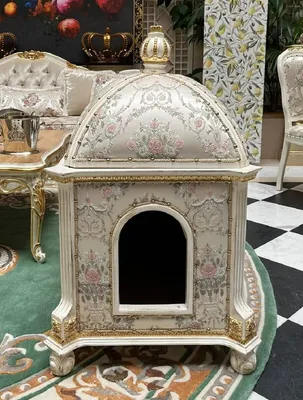 Produktbild von Pompöös by Casa Padrino Barock Katzenhaus Provence Silber / Cremeweiß / Gold - designed by Harald Glööckler