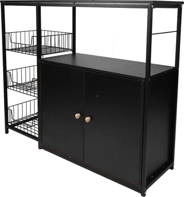 Produktbild von Küchenschrank multifunktional Aufbewahrungsschrank bodenstehend, 108x37x14cm, Mikrowellenregal Organizer für Esszimmer und Wohnzimmer, Schwarz