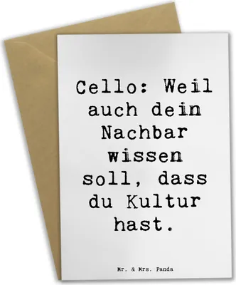 Produktbild von Mr. & Mrs. Panda Klappkarte Spruch Cello Kultur - Weiß - Geschenk, Streichinstrument, Instrument, Musikinstrument, Musiker, hochzeitskarten, Klassische Musik, Grußkarte