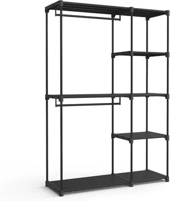 Produktbild von Famanu Kleiderschrank mit Kleiderstangen und Haken - 124x43x182 cm schwarz