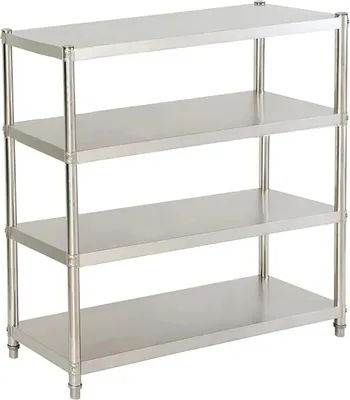 Produktbild von Küchenregal aus Edelstahl - 4-stöckiges Lagerregal - 120 x 40 x 150 cm - Traglast 50 kg - Schwerlast-Konstruktion - Für Catering und Speisekammer - Silber
