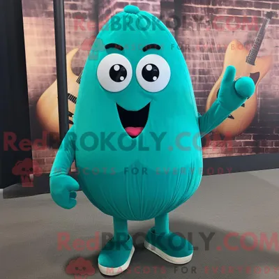 Productafbeelding van Mascot REDBROKOLY karakter van een blauwgroen komkommer gekleed met een T-shirt met V-hals en stropdassen