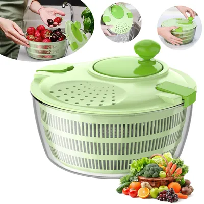Produktbild von Salatschleuder mit Deckel, 4,5L Salatschüssel und Masche, Wäscht und Trocknet Salat, Gemüse und Obst