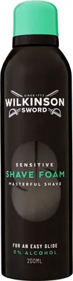 Produktbild von Wilkinson Sword Rasierschaum Sensitive 200 ml, Rasier-Mousse, Männer, Empflindliche Haut, 200 ml, Glättend, Weichmachend, Beruhigend, Auffrischend, Flasche