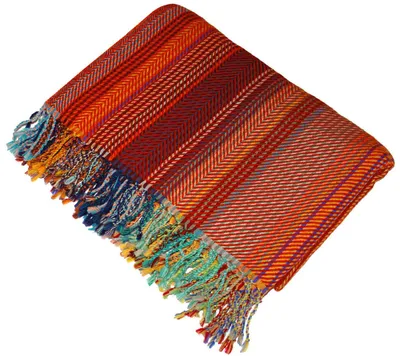 Wollplaid Jacquard 100 % Merinowolle 130x170 cm mehrfarbig