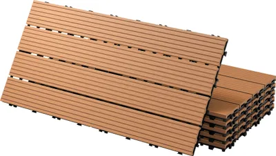 Obrázok produktu pre ECD Germany WPC terasové dlaždice, 60x30 cm, sada 6 kusov na 1m², svetlohnedá farba vo vzhľade dreva, na záhradnú balkónovú podlahu s drenážou a systémom click