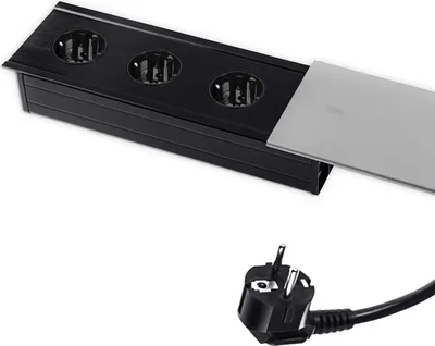 Produktbild von Gniazdo biurkowe Gniazdo wielokrotne wysuwana metalowa listwa gniazdowa 3X Schuko, kabel 1,5m z wtyczką. do biurka, kuchni, biura, przedłużacz, gniazdo meblowe, Spacetronik SPS-S33 srebrny