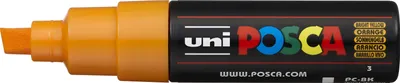 Obrázok produktu pre POSCA uni PC-8K, 1 kusov, Oranžová, Hrot dláta, Čierna, Oranžová, 8 mm, atrament s vodným základom