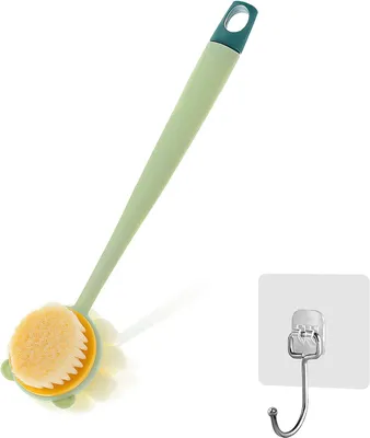 Obrázek produktu pro Masážní kartáč na záda do sprchy, oboustranný, s dlouhou rukojetí, pro masáž a exfoliaci, vhodný pro péči o tělo