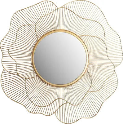 Produktbild von Wandspiegel rund 77 cm in Rosé mit goldfarbenem Metallrahmen, moderne Garderobenspiegel in Blumenform
