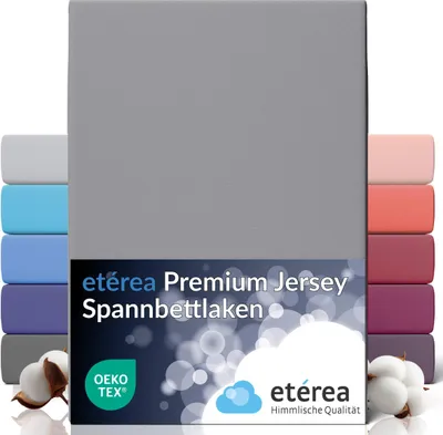 Immagine prodotto di etérea Lenzuolo matrimoniale Premium 180x200cm - 200x200cm Grigio - Lenzuolo matrimoniale extra jersey fino a 25 cm di altezza - 160 g/m² cotone pettinato - Boxspring & Lenzuola normali