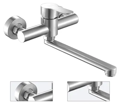 Produktbild von Küchenarmatur Edelstahl 360° Drehbar – Wandwasserhahn, Einhebelmischer für Warm & Kalt, Spültischarmatur, Küche & Spüle