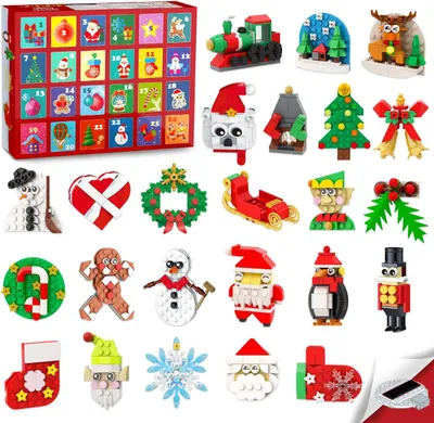 Productafbeelding van Adventskalender 2025 - Kerstversiering - Bouwdoos met koelkastmagneten - 24 dagen aftelmagneet - Kerstman voor koelkast - Kerstdecoratie