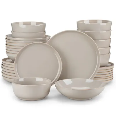 Image de vancasso Service de table, 32 pièces service combiné en faïence, set de vaisselle avec set d'assiettes, bol pour 8 personnes, gris