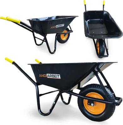 Produktbild von ANDIARBEIT® Schubkarre 100L, Blechwanne, 220kg Tragkraft, ergonomische Griffe, ideale Hebelwirkung - perfekt für schwere Outdoorarbeiten schwarz|AND-3
