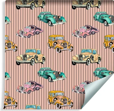 Produktbild von 10m VLIES TAPETE Rolle Kinderzimmer Retro Bunte Autos Streifen Stadt XXL