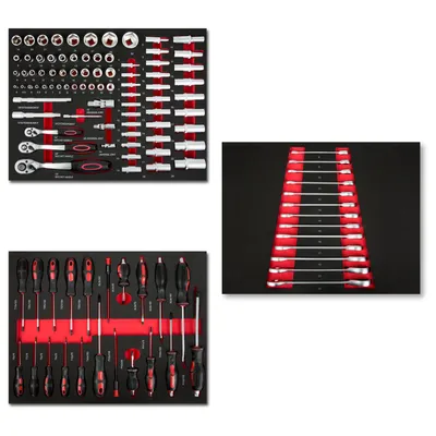 Produktbild von EBERTH Multitool Werkzeug Set 114 Teile Für Werkzeugwagen, Beschriftete Werkzeugeinleger aus Schaumstoff, Hartmetall, Ergonomische Griffe