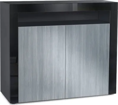 Produktbild von Vladon Kommode Valencia,  Germany, Sideboard mit 2 Türen und 1 offenem Fach, Schwarz matt/Avola-Anthrazit/Schwarz Hochglanz (108 x 92 x 40 cm)