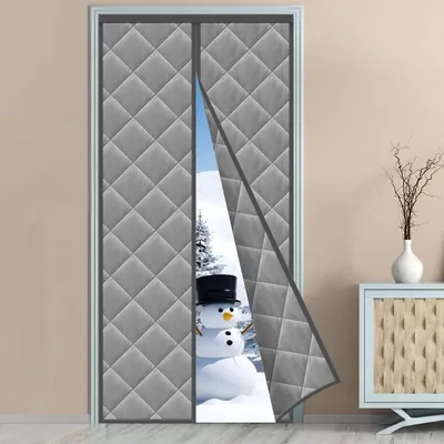 Produktbild von Magnet Wärmeschutzvorhang für Türen 90x210cm Grau mit Klettband, Thermovorhang ohne Bohren