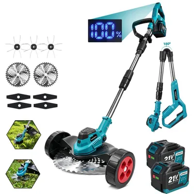Produktbild von Yofidra Akku-Rasenmäher Bürstenloser Motor Mit 2 Akkus, 15000 U/Min, 9 Zoll 230mm Schnittbreite, 120cm Teleskopstange, 3 Wechselbare Klingen