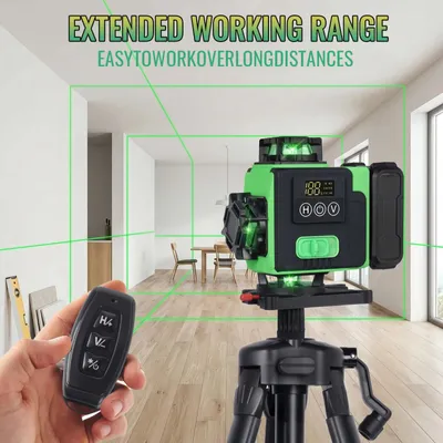 Produktbild von Linienlaser - 4D-Laser - 16 Linien - 360° - Horizontale und vertikale Linien - Grüner Laserstrahl - Mit Stativ - 1 Set