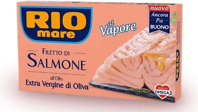 Produktbild von Rio Mare Filetto di Salmone cotto al vapore all'Olio Extra Vergine di Oliva Gedämpftes Lachsfilet mit nativem Olivenöl extra 3 x 125g reich an Omega 3