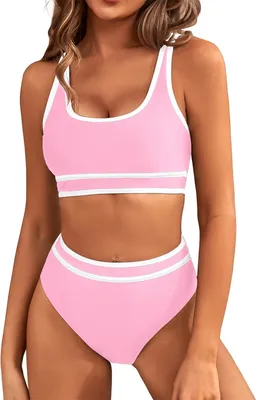 Produktbild von ASKSA Damen Bikini Set y Push Up Badeanzug Zweiteilige Tankini Bademode Swimsuit, Pink, Groesse: M
