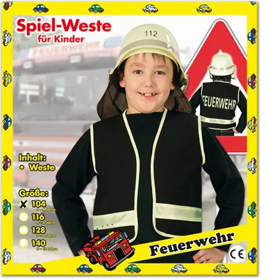 Produktbild von Kinder Feuerwehr Weste Schwarz Gr. 104 Karneval Fasching Halloween