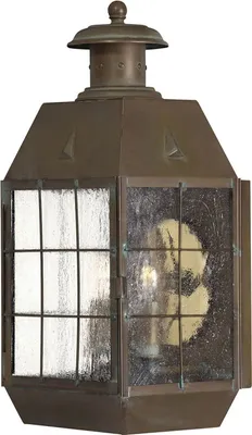 Produktbild von Außenlampe Wand Echt-Messing Glas E14 IP44 42,6 cm hoch in Messing Antik 2-flammig Maritim Außenwandlampe