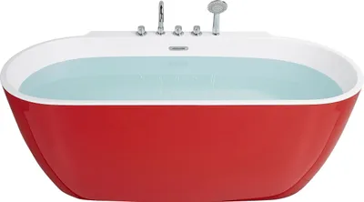 Produktbild von BELIANI Badewanne Rot Acryl Oval 170x80 cm Freistehend mit Armatur Überlauf Ablauf mit Klickverschluss Skandinavisch Modern Badezimmer Ausstattung