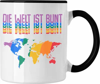 Produktbild von Trendation - LGBT Tasse Geschenk für Schwule Lesben Transgender Regenbogen Lustige Grafik Regenbogen Die Welt Ist Bunt (Schwarz)