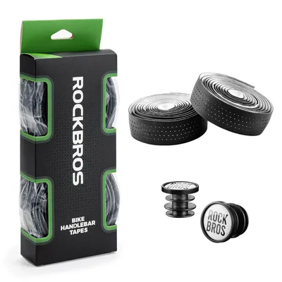 Obrázok produktu pre ROCKBROS Omotávka riadidiel pre cestné bicykle, protišmyková, tlmiaca nárazy, omotávka pre bicykle, gravel, tenis, s lepiacou páskou a koncovkami riadidiel, čierna
