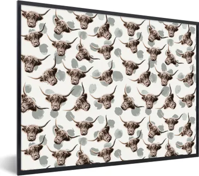 Produktbild von MuchoWow® Gerahmtes Poster Schottischer Highlander - Kuh - Tiere 80x60 cm - Poster mit Schwarzem Bilderrahmen Wandposter Rahmen Foto Bilder - Schwarzem - Mit Gestell