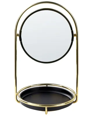 Produktbild von BELIANI Kosmetikspiegel in Gold u. Schwarz aus Eisen ø 15 cm Doppelseitig mit Vergrößerungsspiegel Tischspiegel Schminkspiegel für Konsolentisch