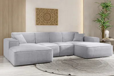 Produktbild von Kaiser Möbel Ecksofa, Eckcouch U form, Wohnzimmer Couch Large 342cm SIENA stoff Poso Grau