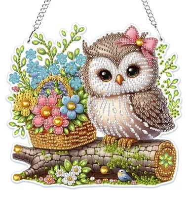 Immagine prodotto di Ciondolo "Diamond Painting" a forma di gufo, con catena, kit per creare gioielli, adatto a bambini e adulti