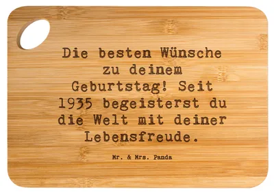Produktbild von Mr. & Mrs. Panda Holzbrett Spruch 1935 Geburtstag - Transparent - Geschenk, Schneidebrett, Freude, Lebensfreude, Küchenbrett, Geburtstagsgeschenk, Happy Birthday, Brett