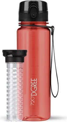 Produktbild von uberBottle crystalClear Trinkflasche mit Fruchtbehälter 500ml / Imperial Red/ 720DGREE