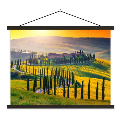 Produktbild von MuchoWow® Textilposter Gras - Sonne - Hügel - Landschaft 40x30 cm mit schwarzem Rahmen - Dekorationen