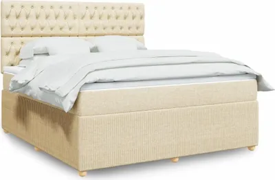 Produktbild von Boxspringbett mit Matratze Creme 180x200 cm Stoff, Klassische Betten 2024 Neu DesignMöbel