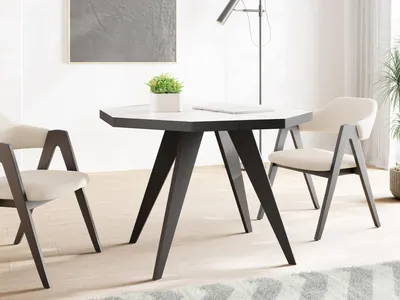 Produktbild von Moderner Runder Ausziehbarer Esstisch Diamond mit Schwarzen Holzbeinen – Erweiterbar bis 200 cm, Ideal für 4 bis 8 Personen - Loft-Stil Tisch in Weißer Marmoroptik für Esszimmer - Weiß