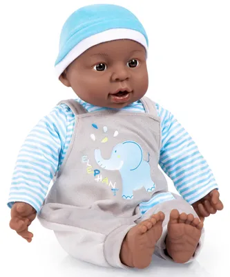 Image de Bayer Design 94001AH Poupée fonctionnelle, poupée interactive garçon, garçon, 12 sons de bébé, 40 cm, peau foncée, avec anneaux, corps doux