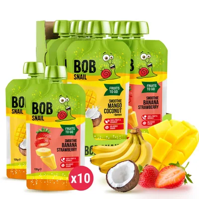Produktbild von Bob Snail Set 13 - Frucht-Smoothies je 5 x 120g (Banane-Erdbeere, Mango-Kokosnuss)